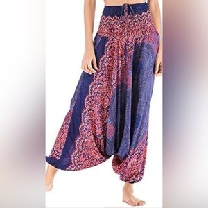 Sak saun Peacock Print Summer Loose Yoga Trousers Baggy Boho Harem Pants sz S
